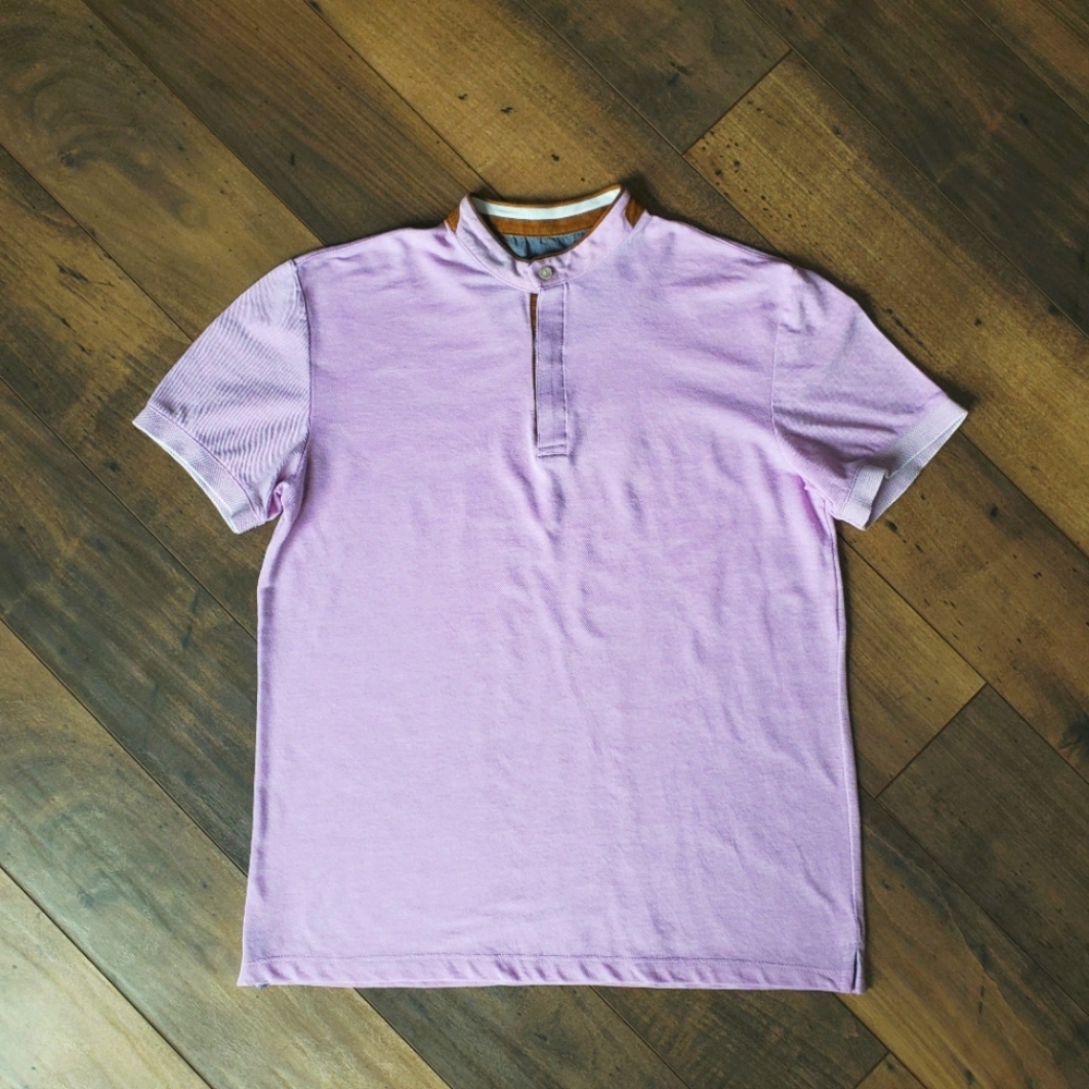 Zara Mens soft pink purple Henley Tshirt